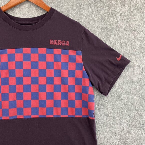 Nike FC Barcelona T Shirt Mens L Travel Crest 19/20 Burgundy Checkerboard Tee - Picture 9 of 9